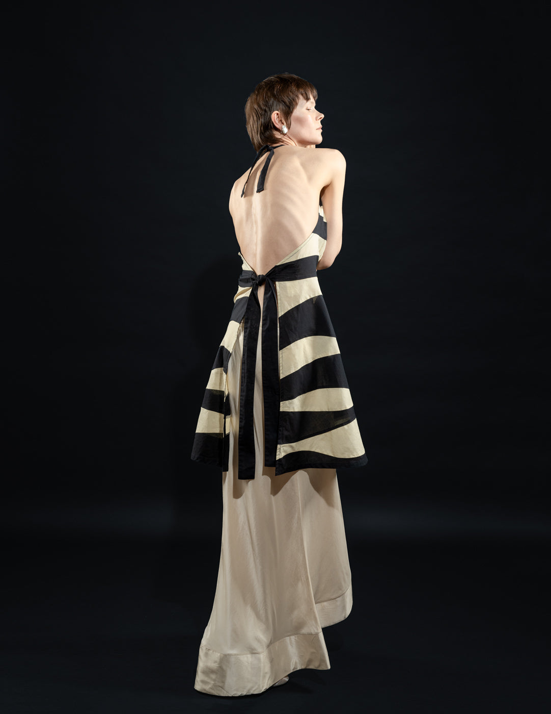 Sybilla vintage striped cotton linen halter dress back view