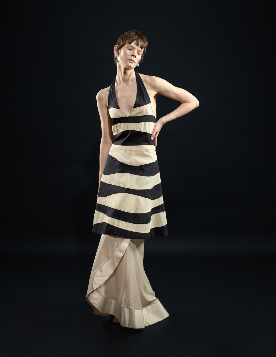 Sybilla vintage striped cotton linen halter dress