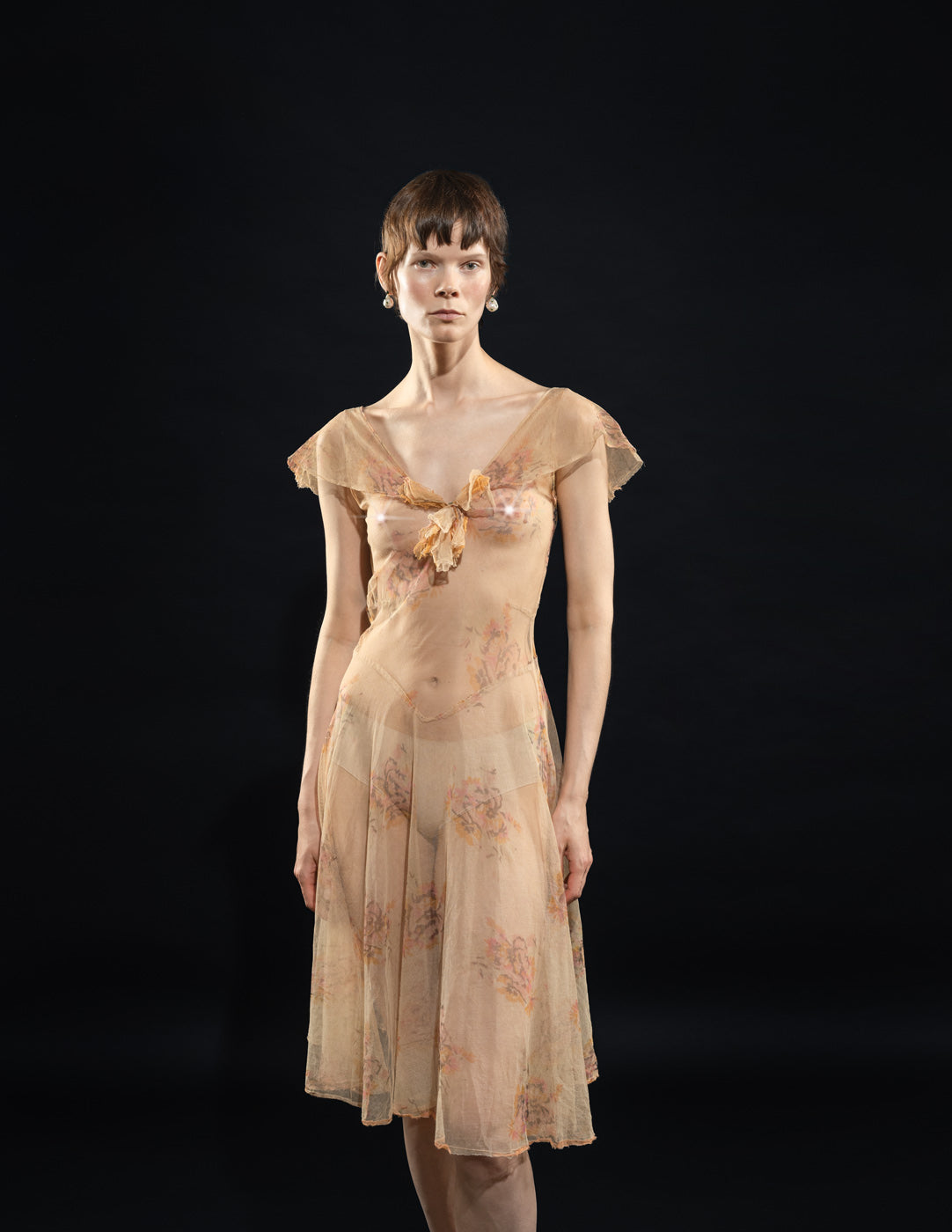Vintage 1930s sheer floral mesh dress