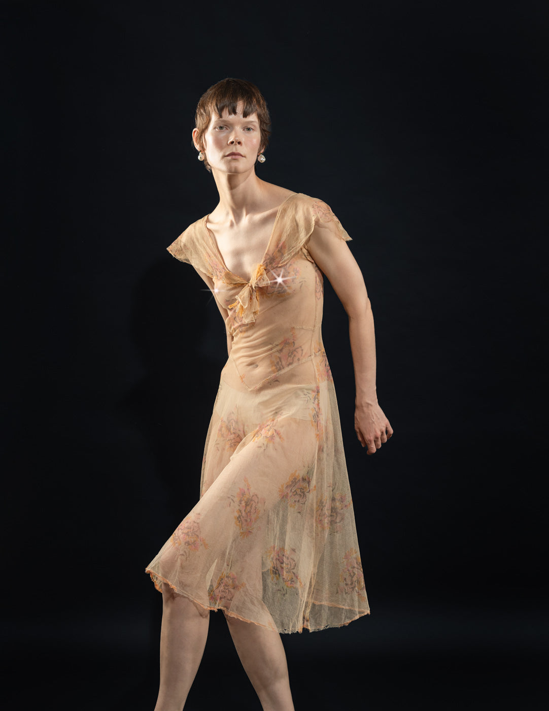 Vintage 1930s sheer floral mesh dress