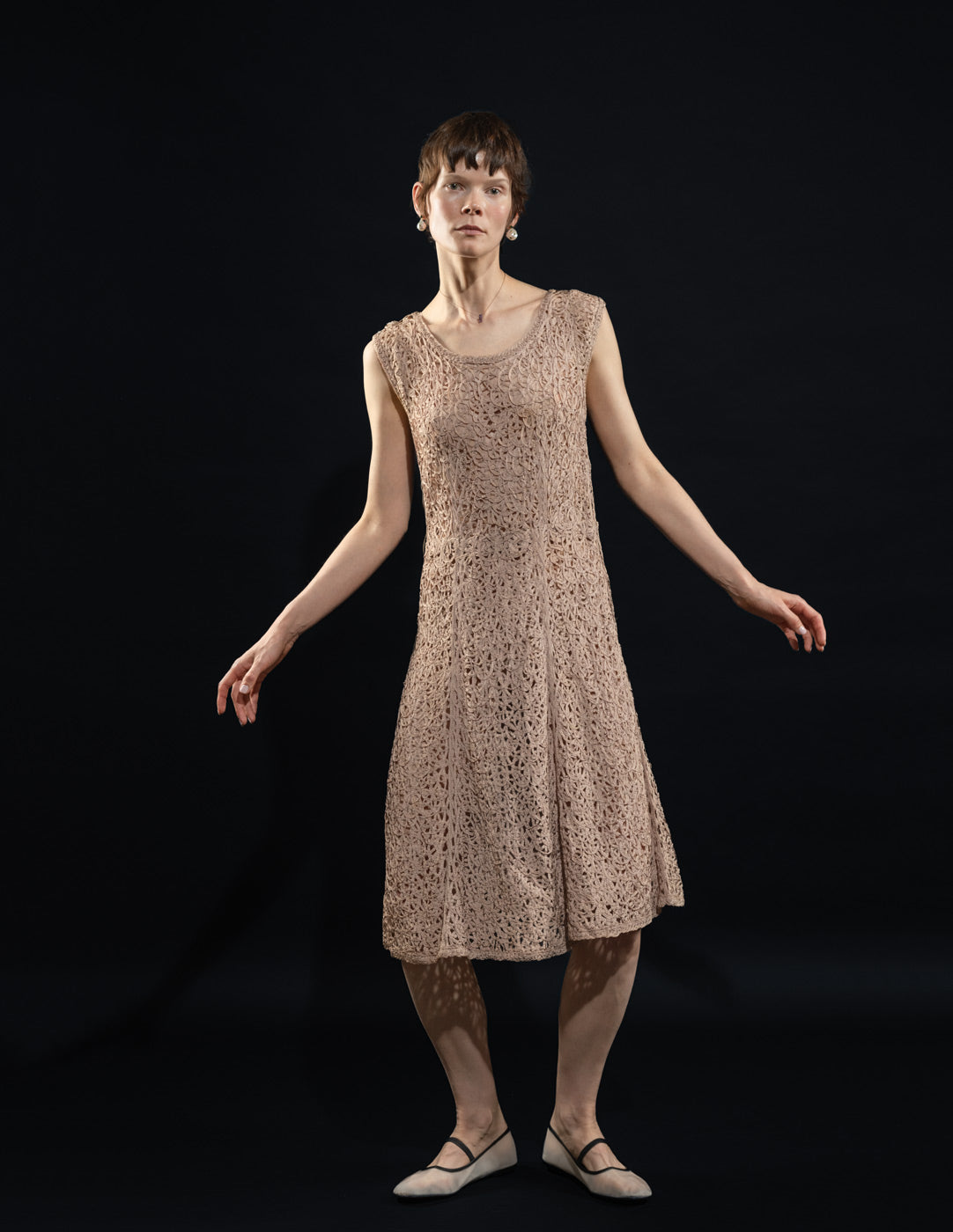 vintage blush nude ribbon lace dress