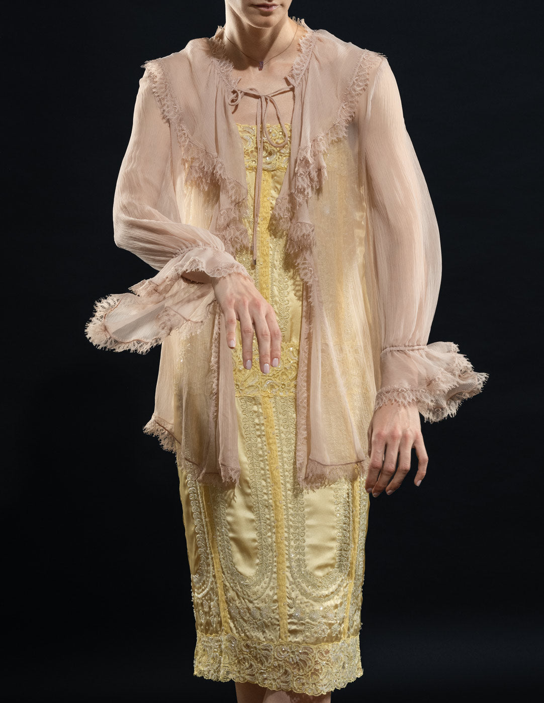 Blumarine dusty pink sheer silk blouse detail