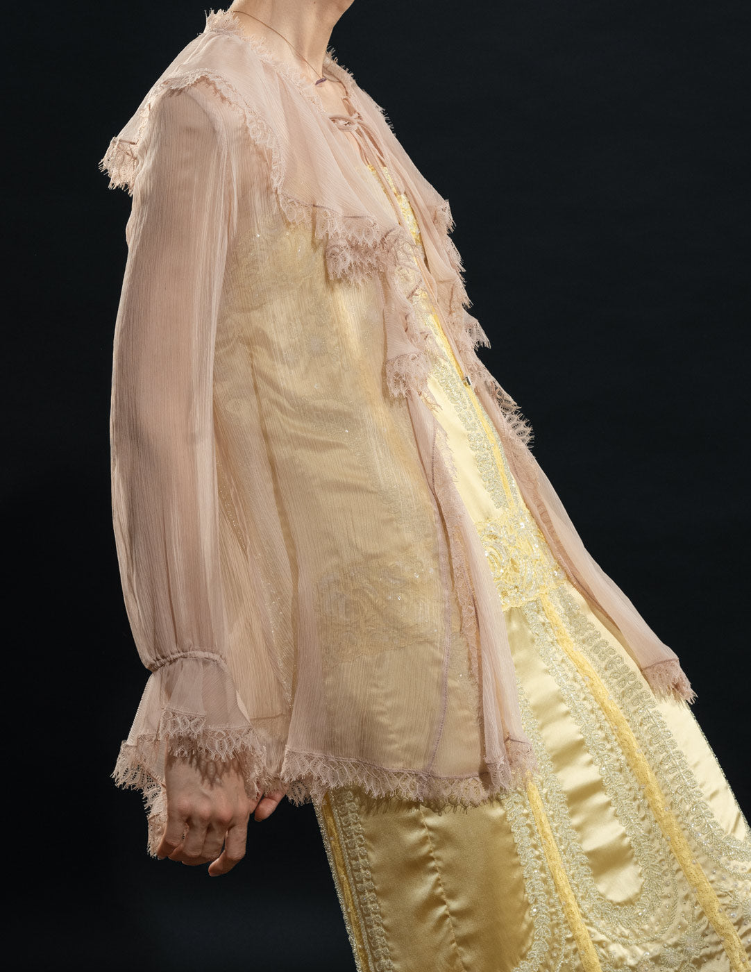 Blumarine dusty pink sheer silk blouse side detail