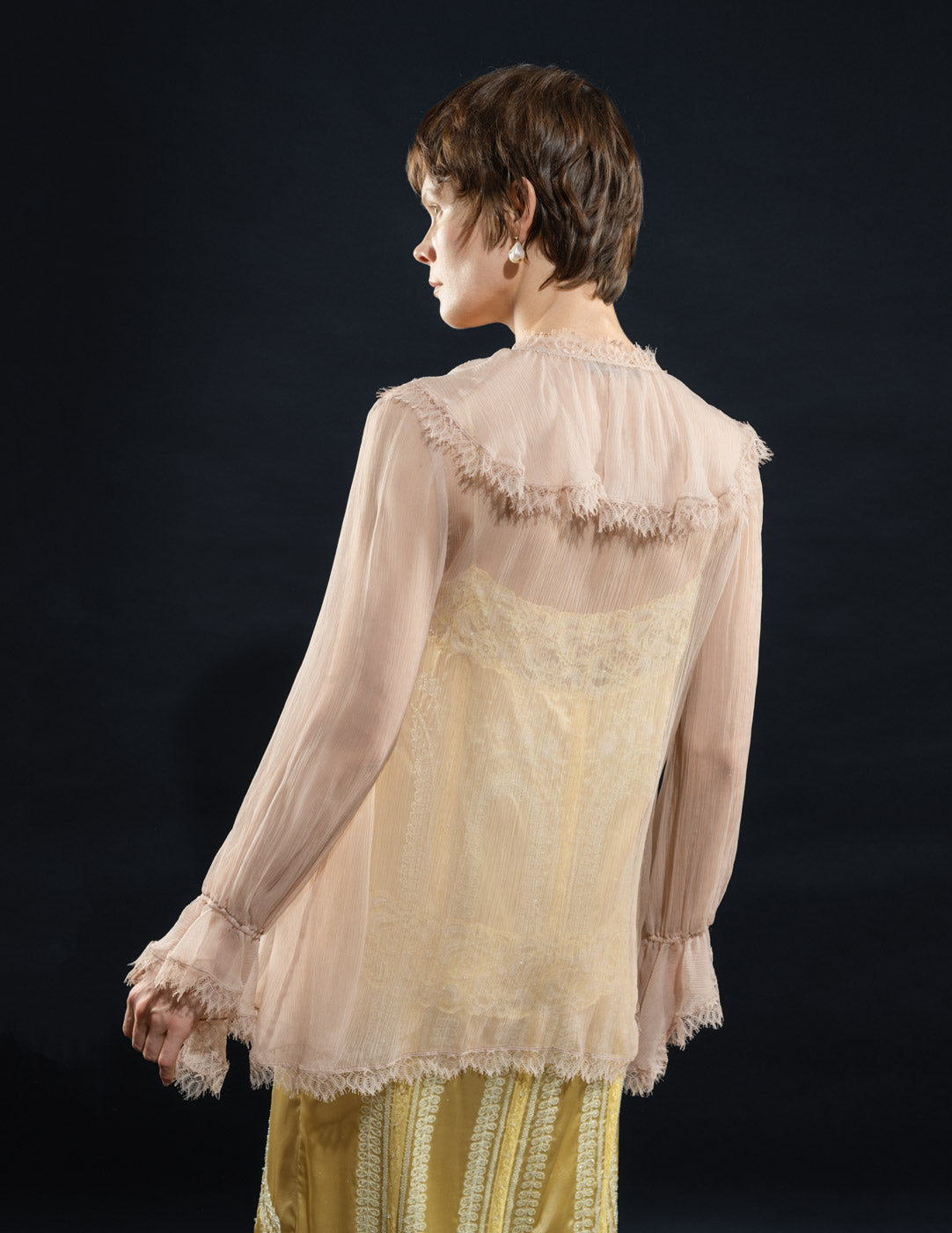 Blumarine dusty pink sheer silk blouse back view
