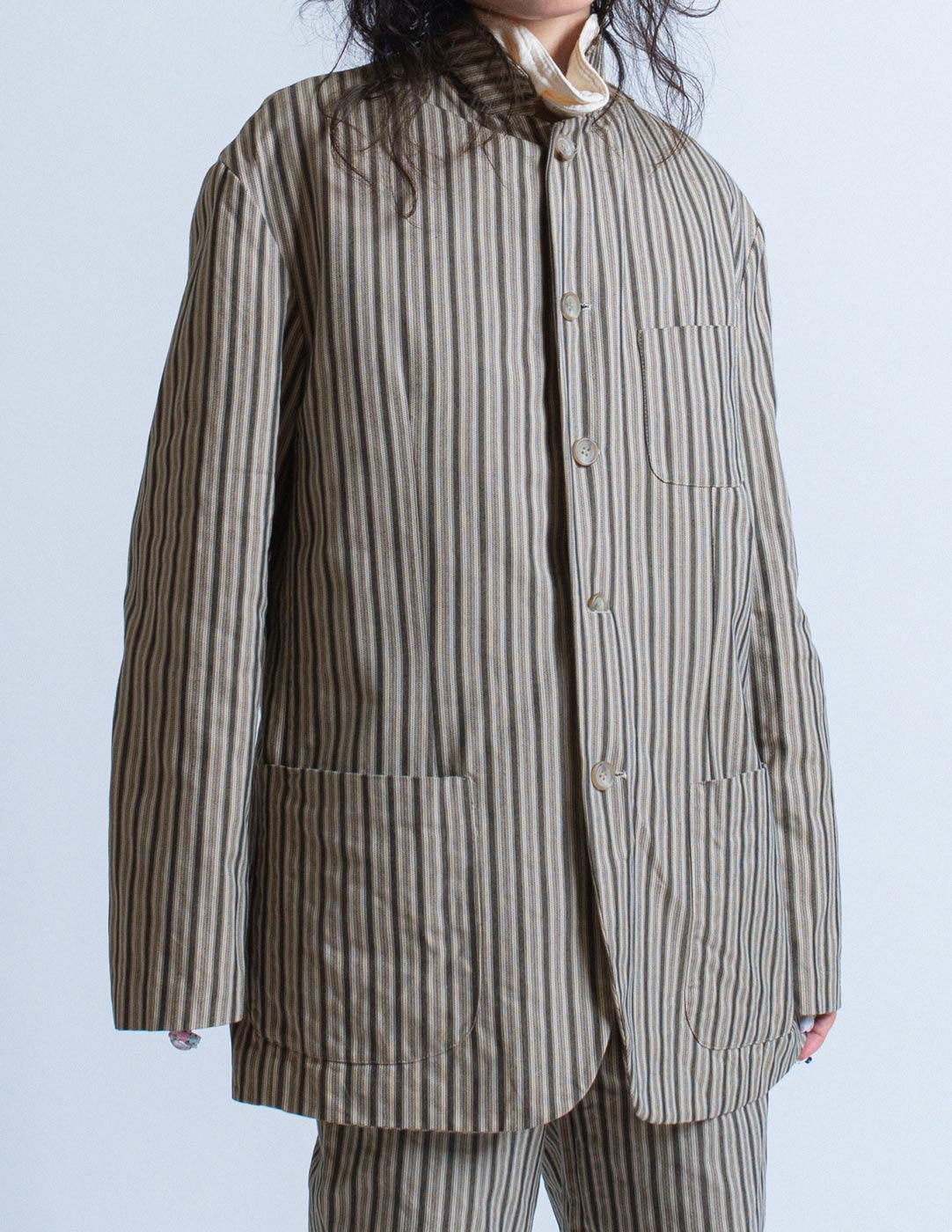vintage gray striped cotton blazer