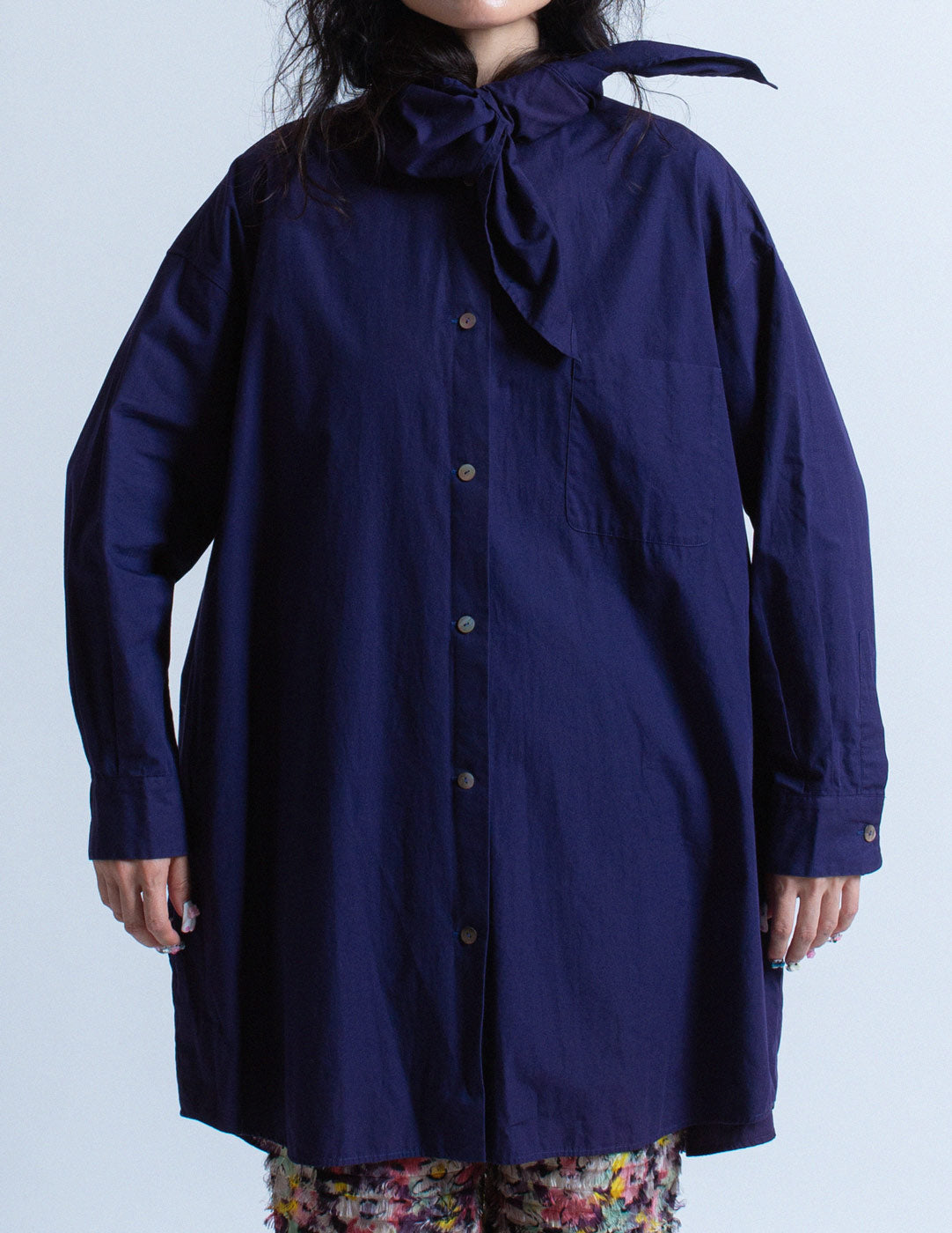 Romeo Gigli vintage violet cotton cocoon shirt with shawl collar detail