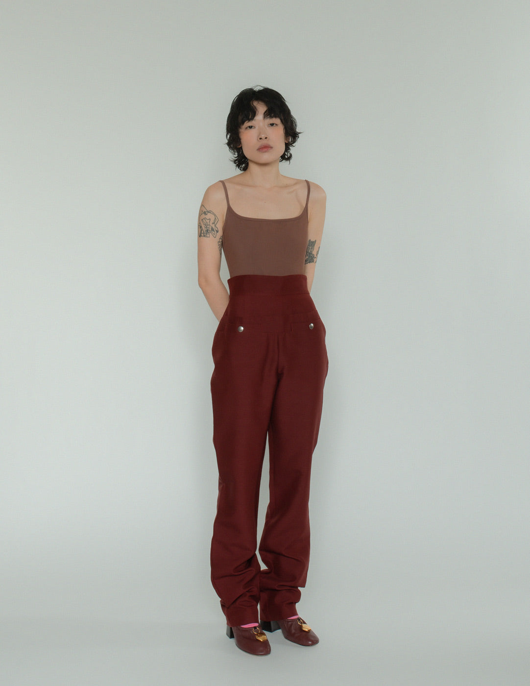 Jean Paul Gaultier burgundy high waisted trousers