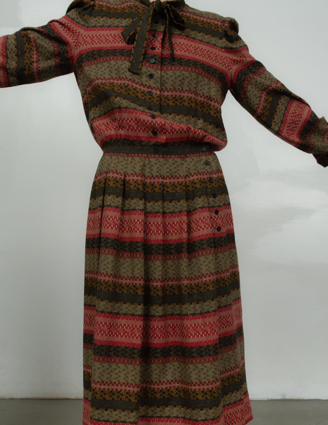 Lanvin vintage patterned wool and silk dress front detail