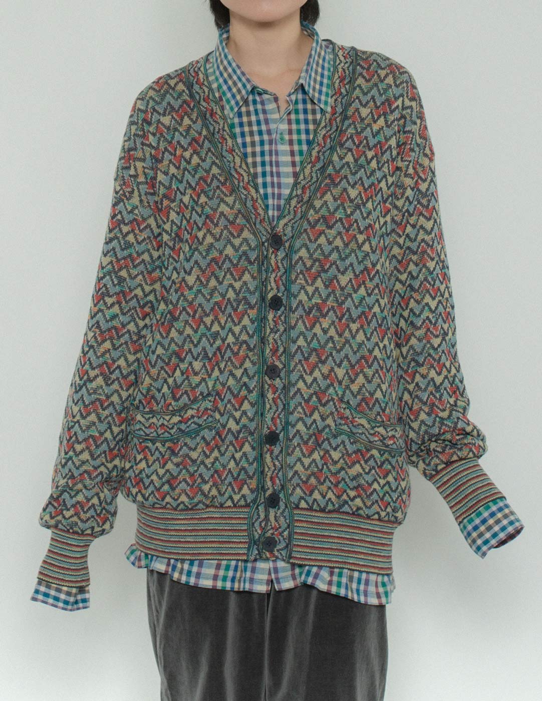 Missoni vintage zigzag patterned cardigan front detail