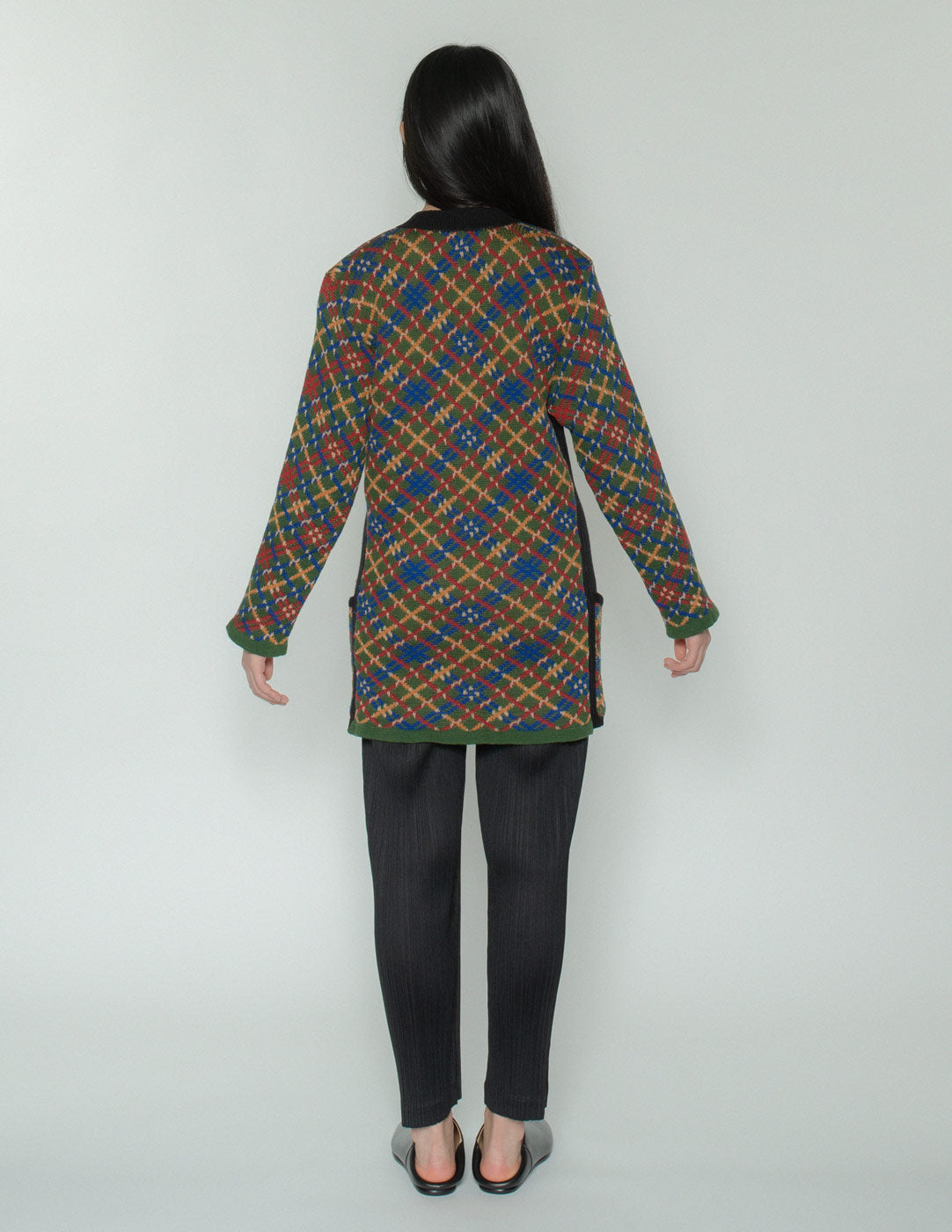 Yves Saint Laurent vintage multi-color plaid cardigan back