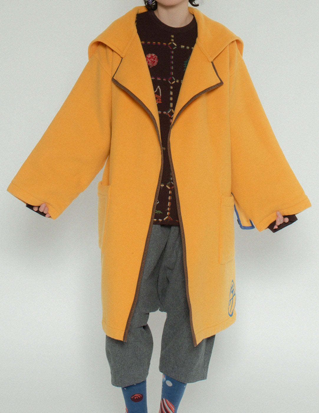 JC de Castelbajac vintage yellow wool robe open view