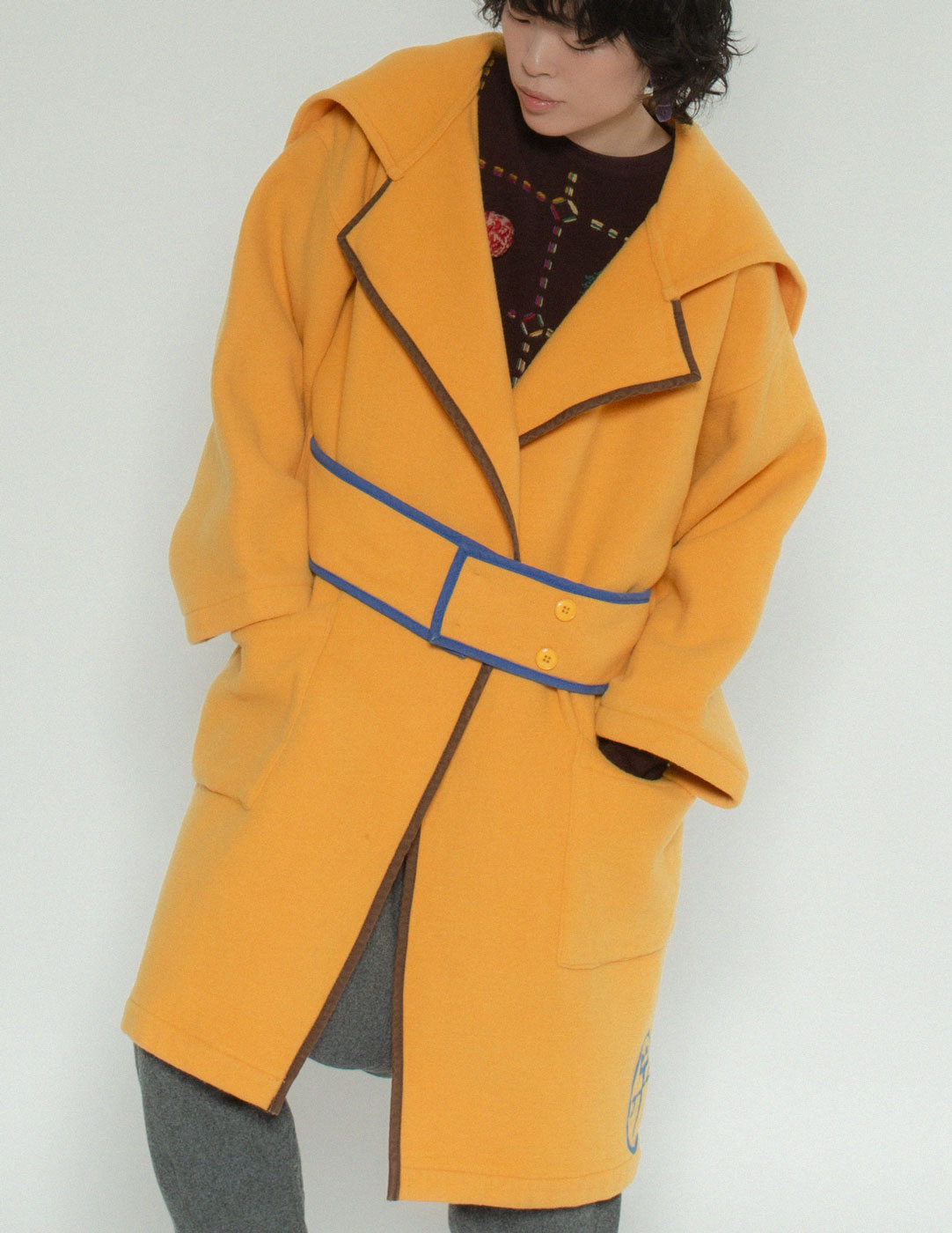JC de Castelbajac vintage yellow wool robe front detail
