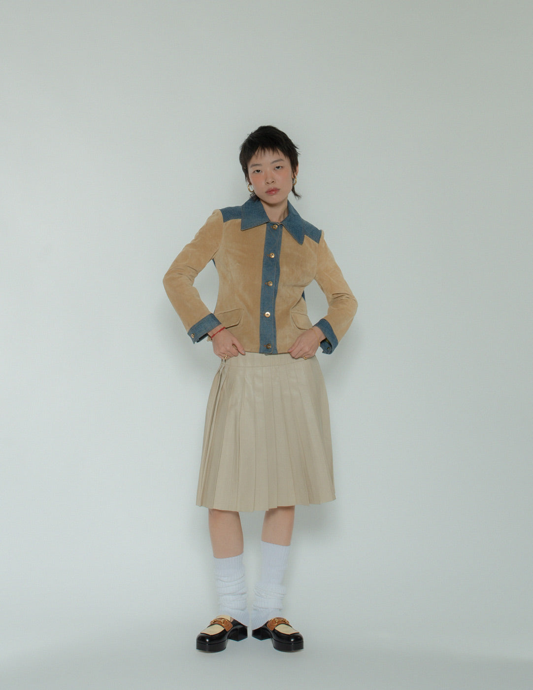 Lanvin vintage beige pleated leather skirt