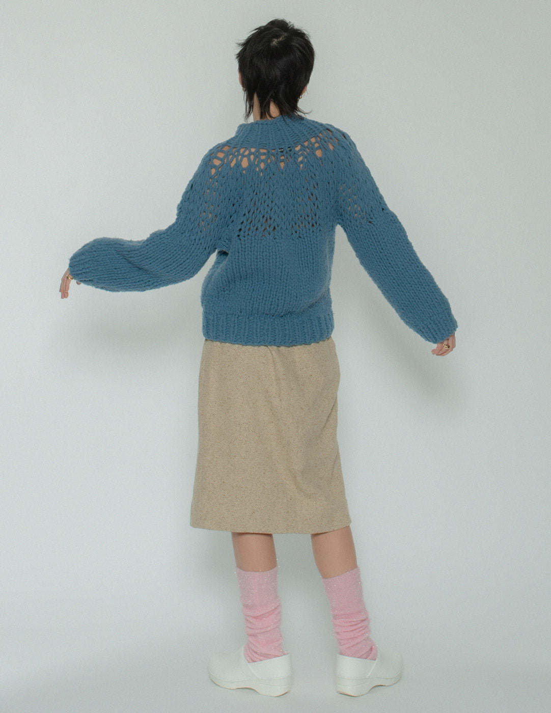 Hermès vintage beige tweed skirt with belt back