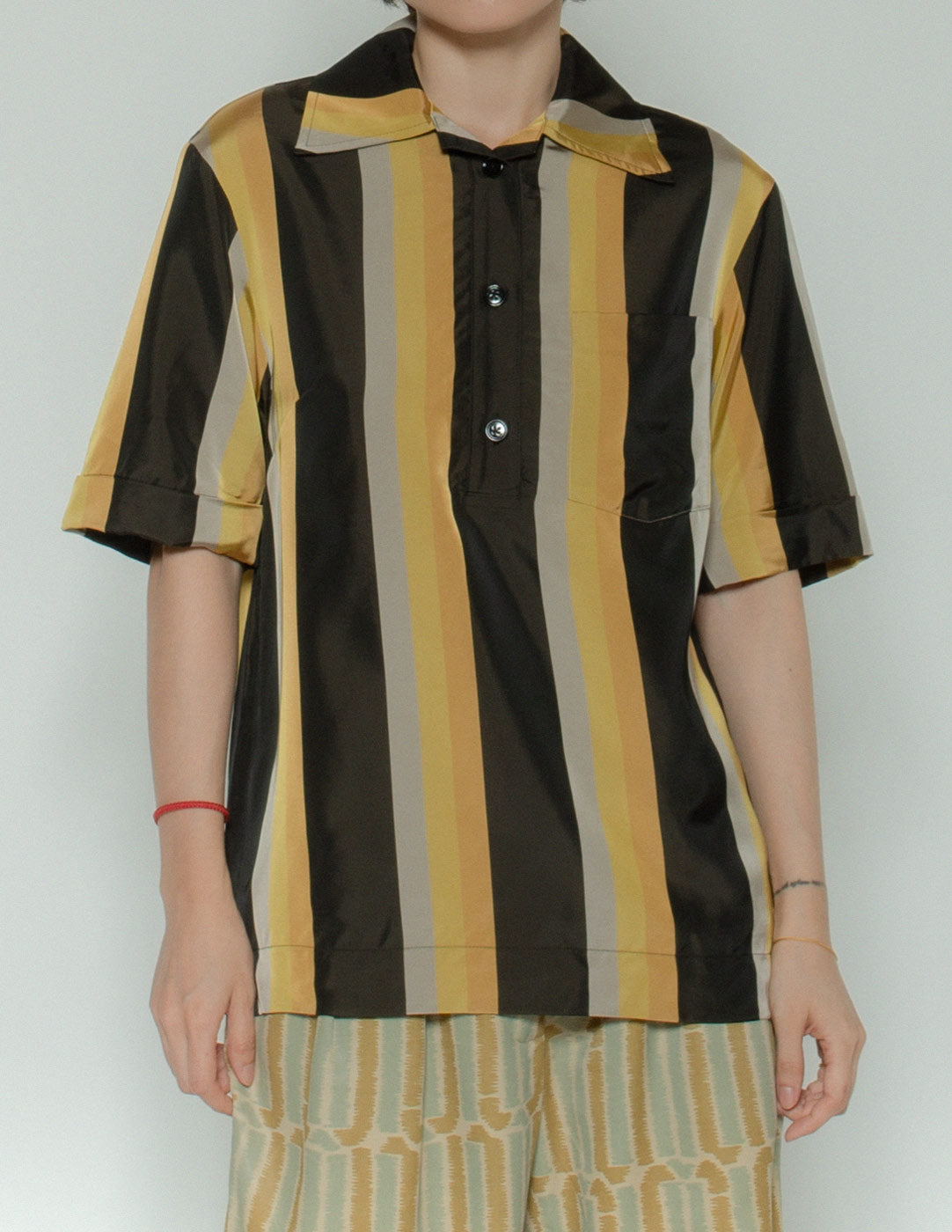 Dries Van Noten striped silky polo front detail