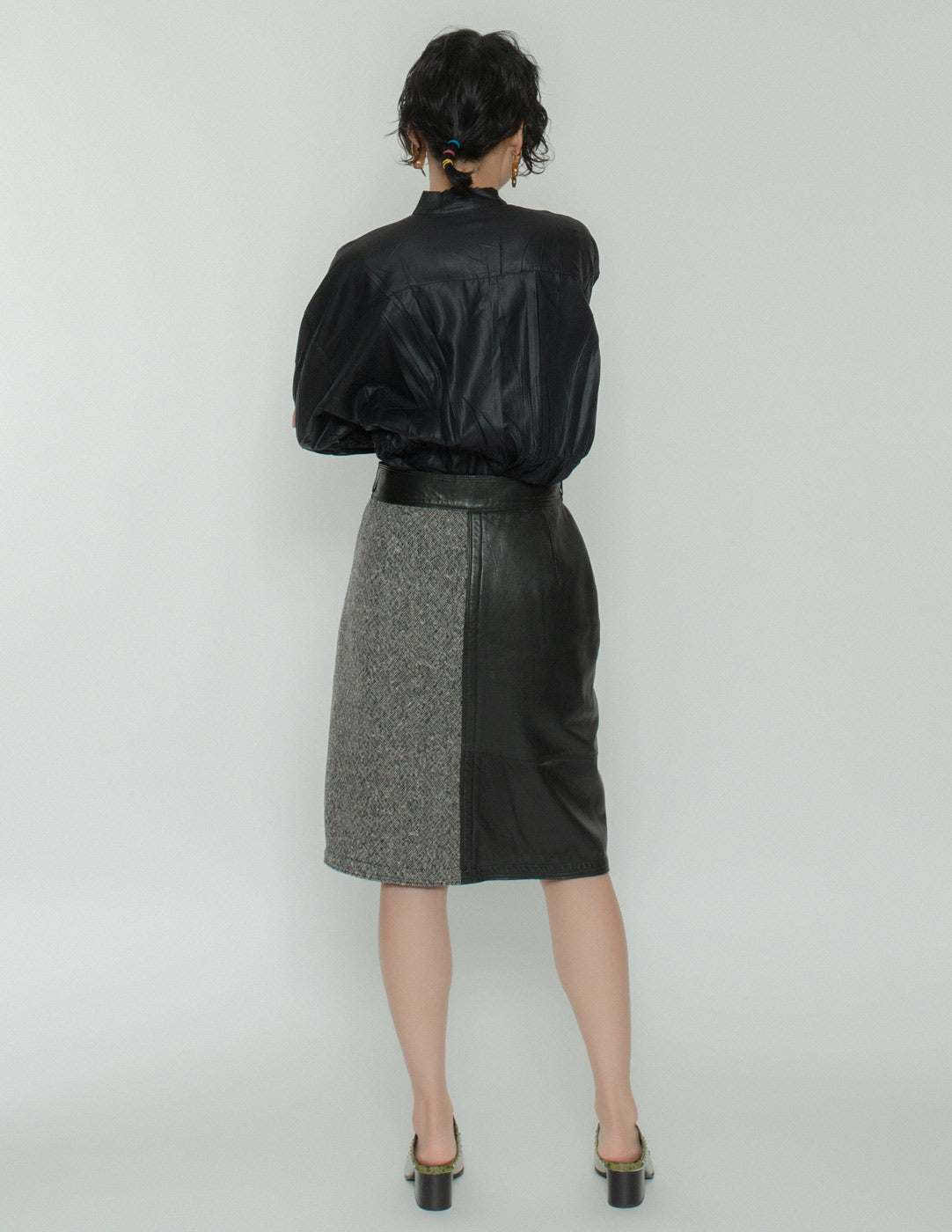 Gianni Versace vintage leather and wool wrap skirt back view
