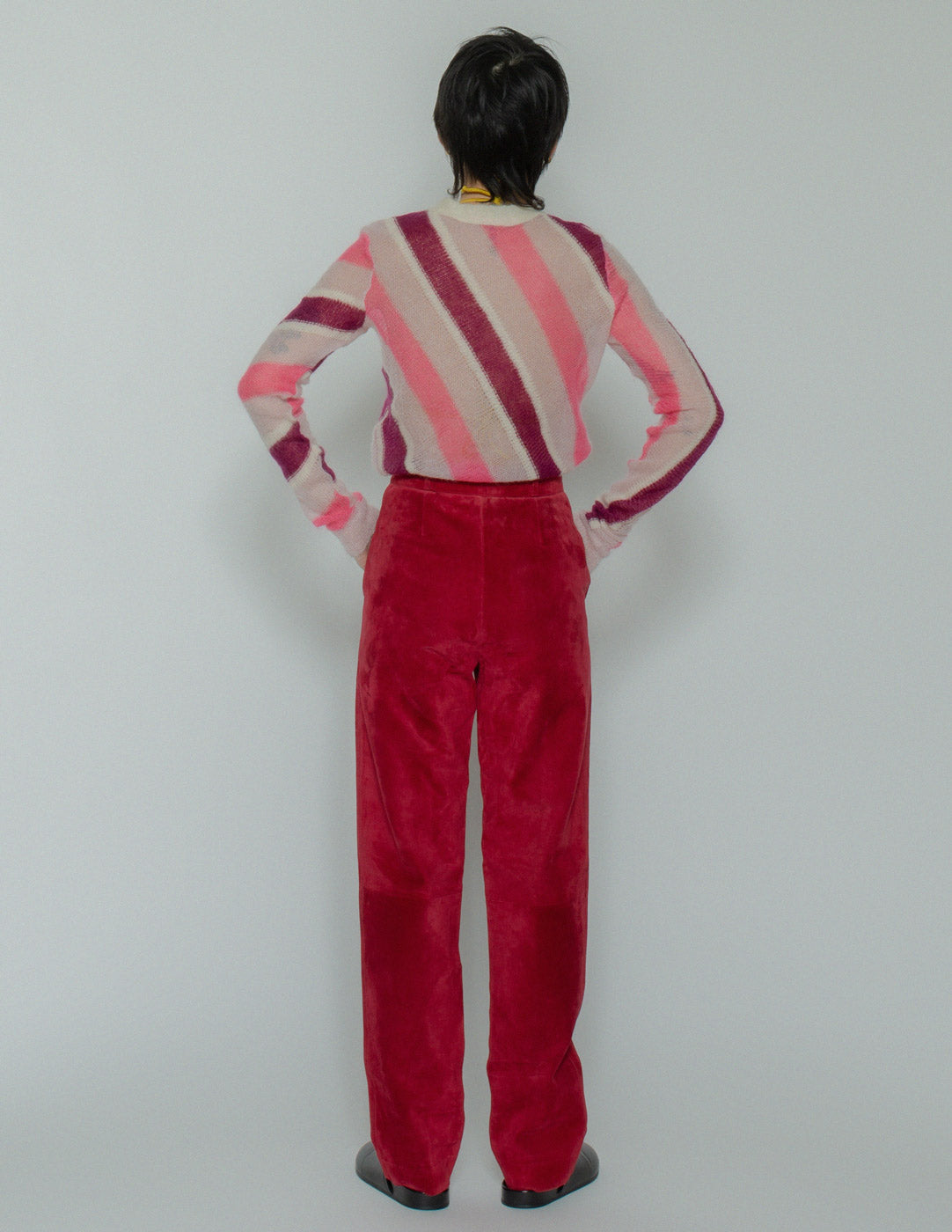Gucci vintage red high waisted suede trousers back view