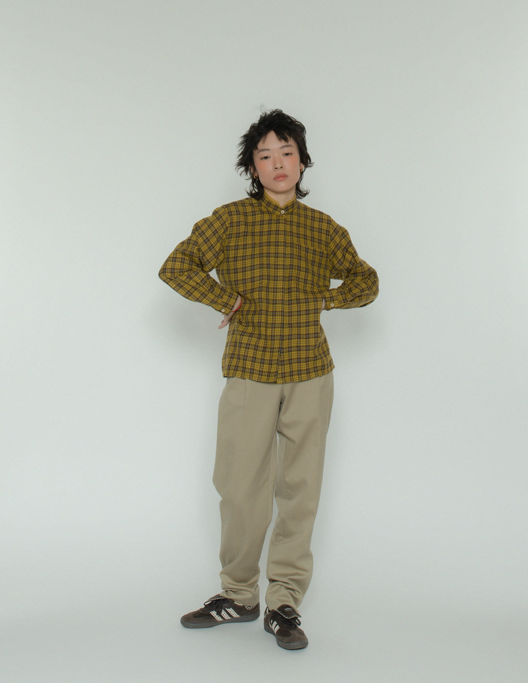 Guy Laroche vintage mustard plaid shirt