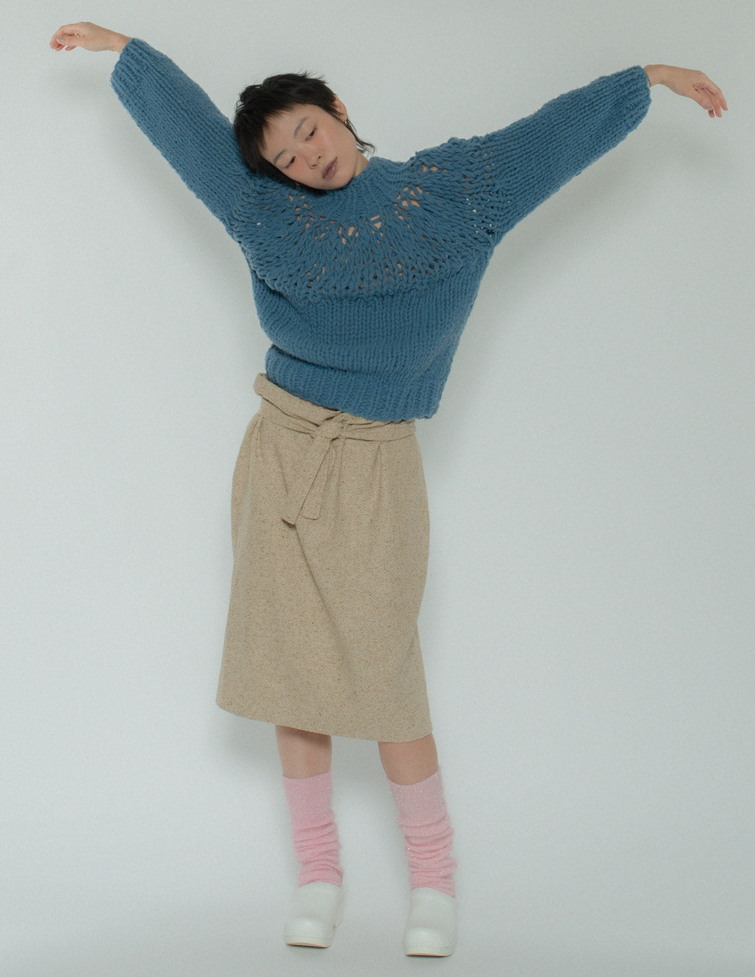 Hermès vintage beige tweed skirt with belt