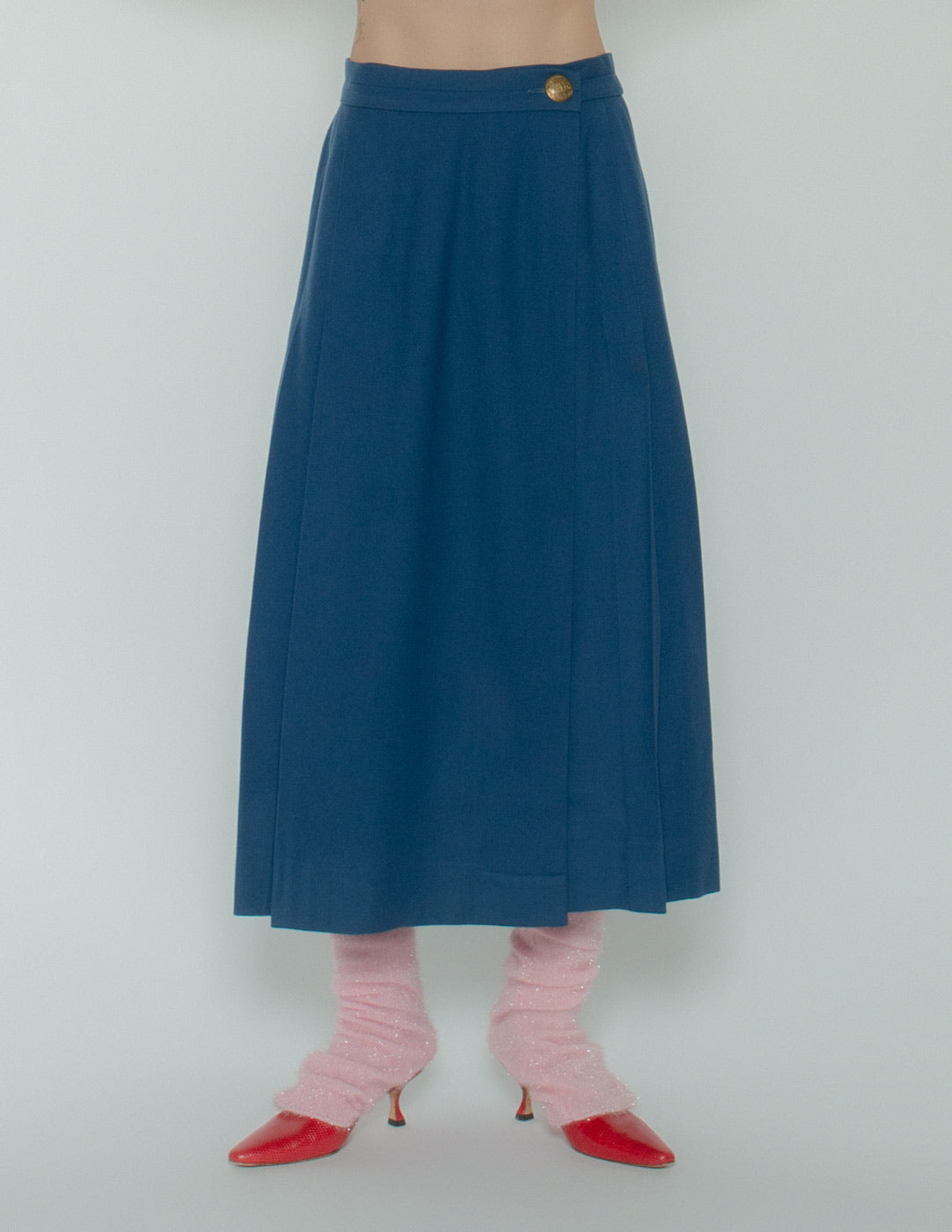 Hermès vintage wool wrap pleated skirt front detail