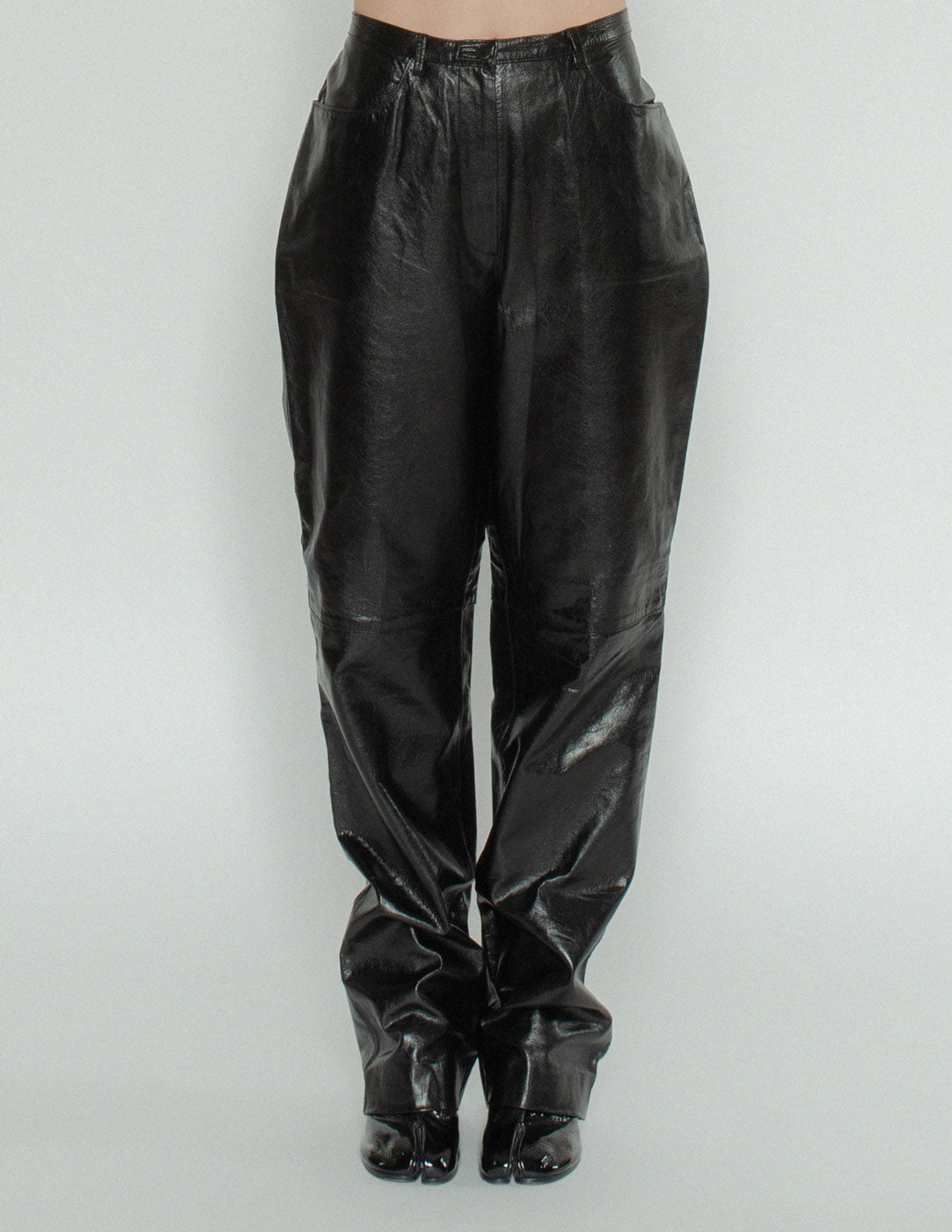 Missoni black leather trousers front detail