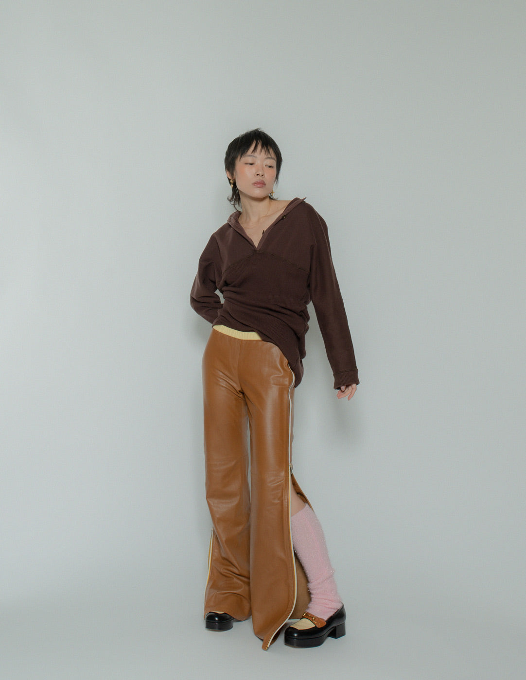 Miu Miu vintage low-rise leather trousers with side zippers