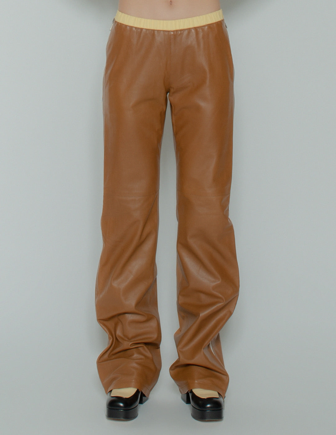 Miu Miu vintage low-rise leather trousers with side zippers front detail