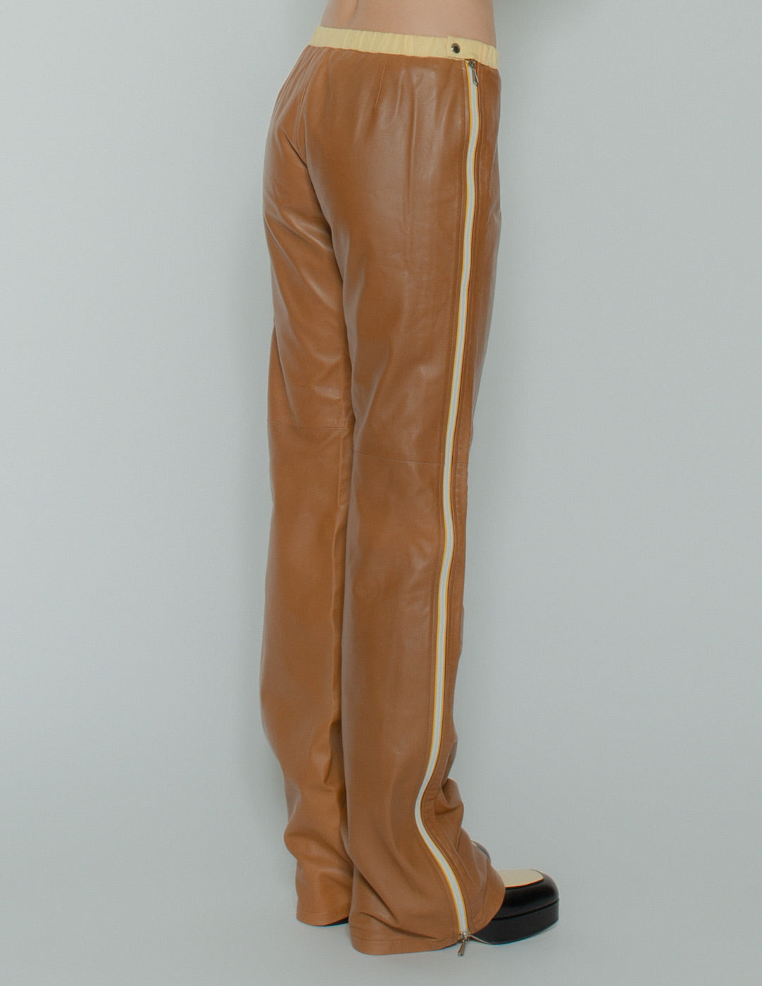Miu Miu vintage low-rise leather trousers with side zippers back detail