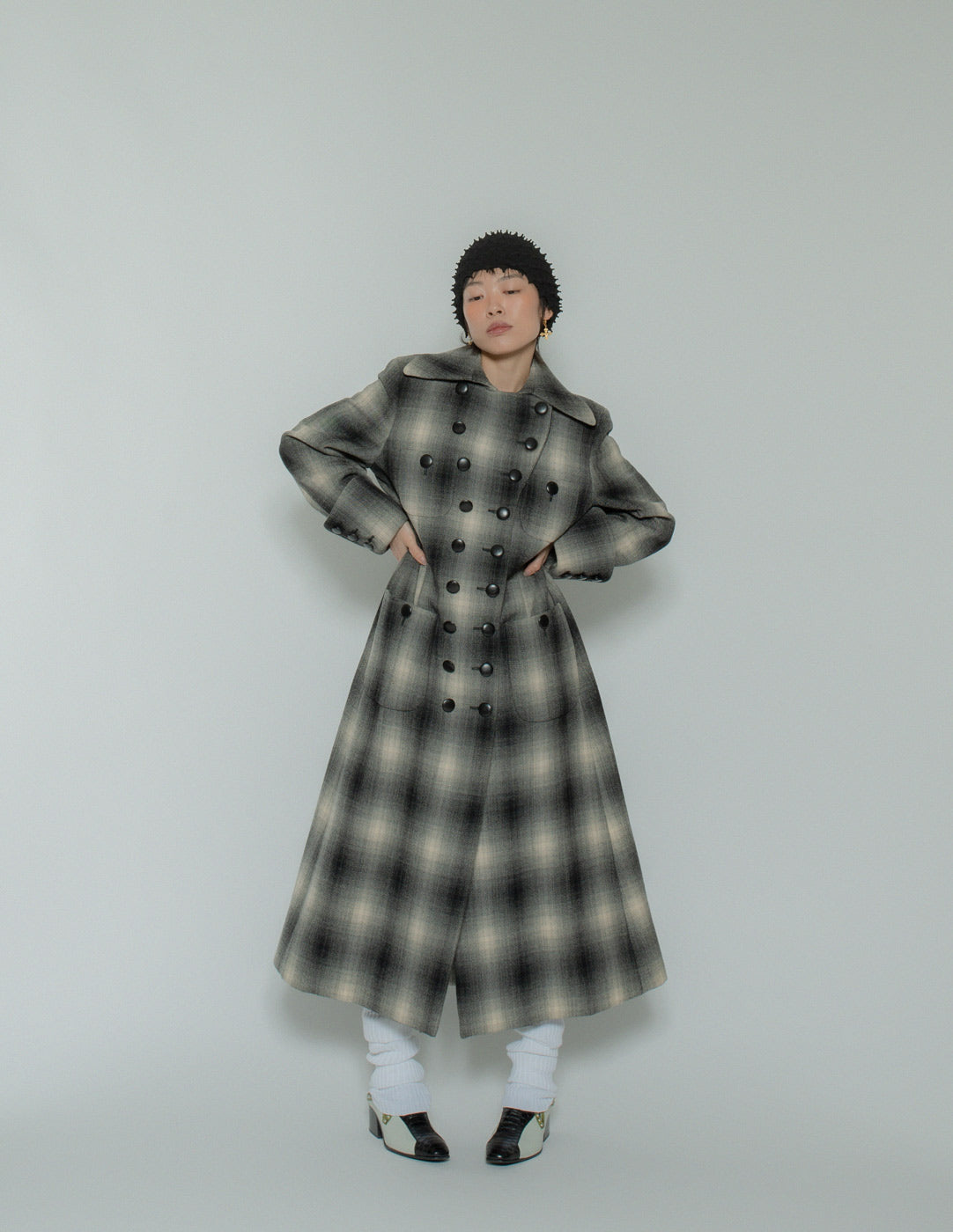 Moschino gradient plaid maxi wool coat