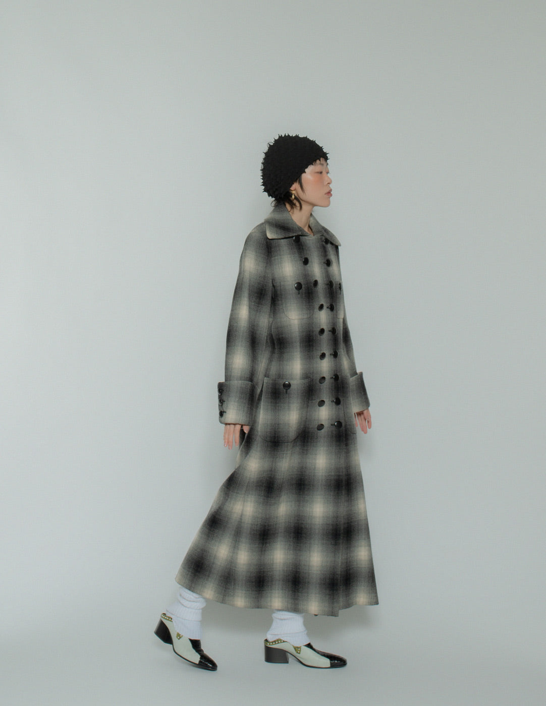 Moschino gradient plaid maxi wool coat