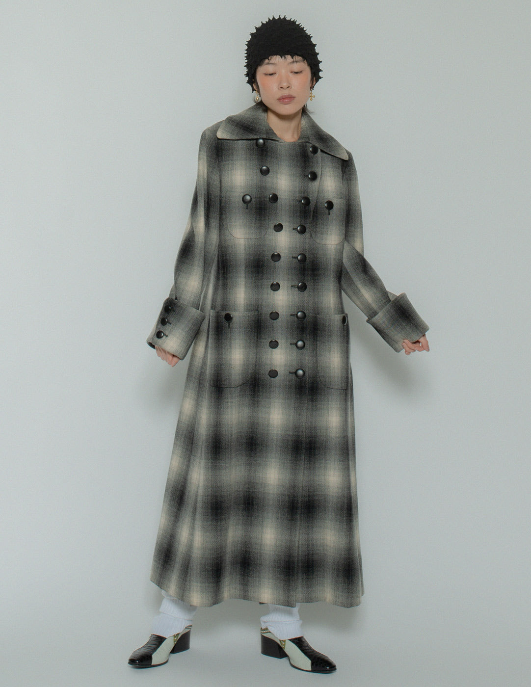 Moschino gradient plaid maxi wool coat