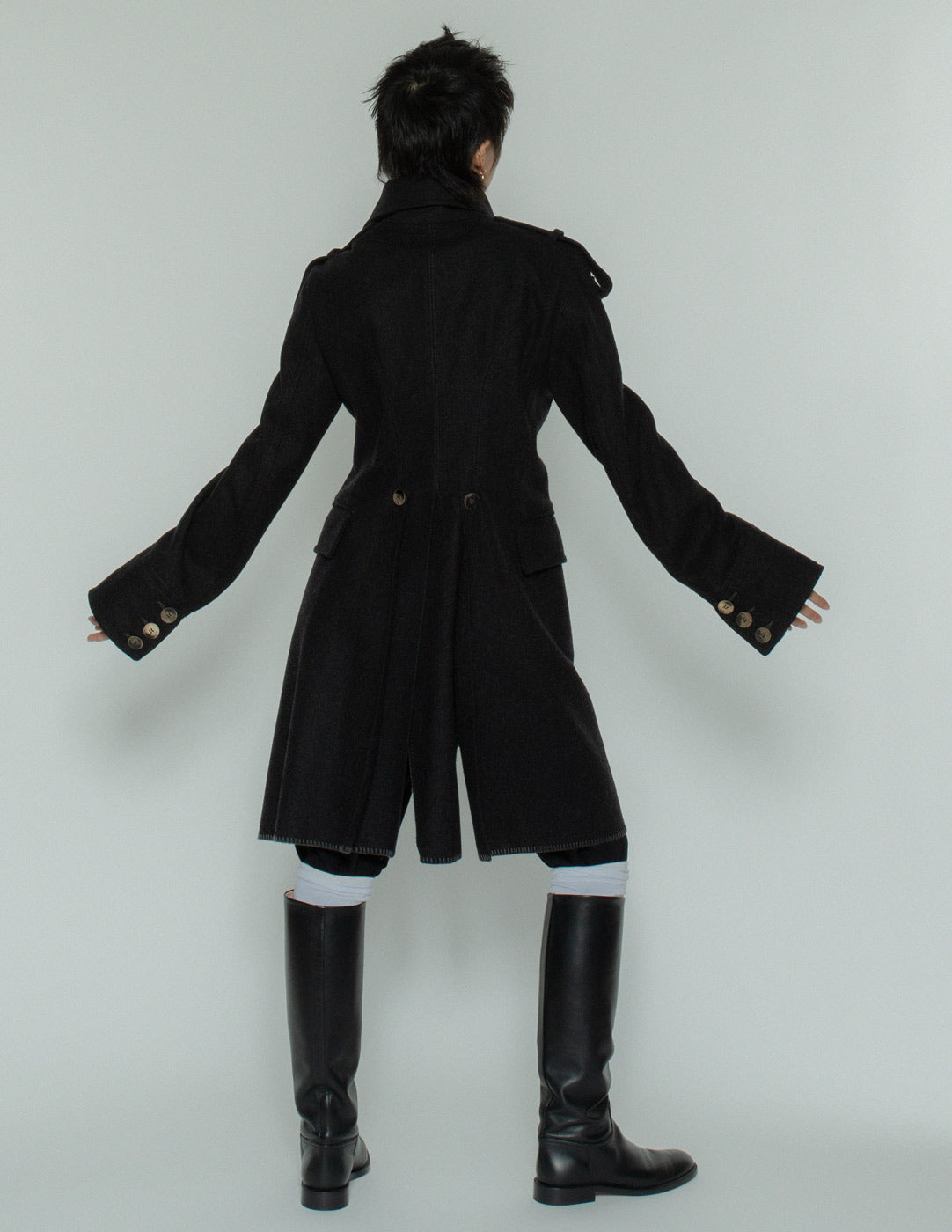 Plein Sud vintage military style wool coat back view