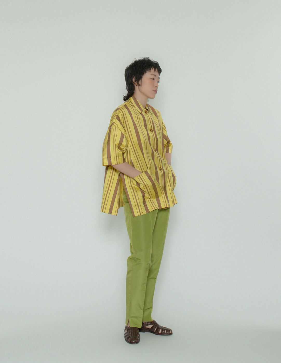 Prada chartreuse green silk trousers
