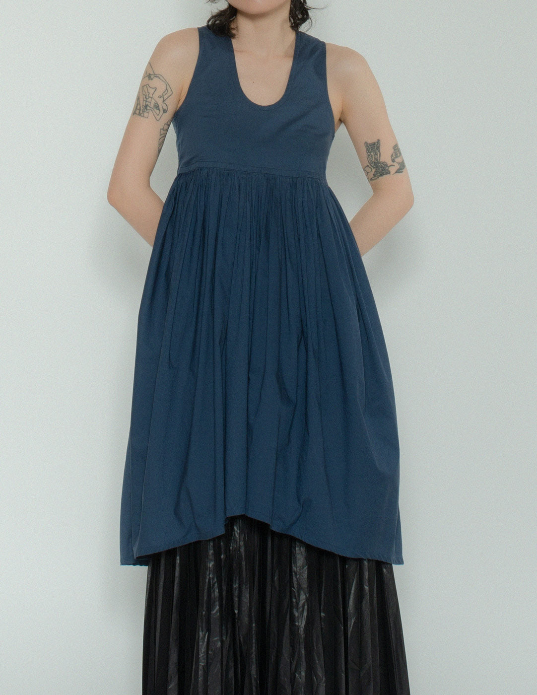 Romeo Gigli vintage smocked cotton dress front detail