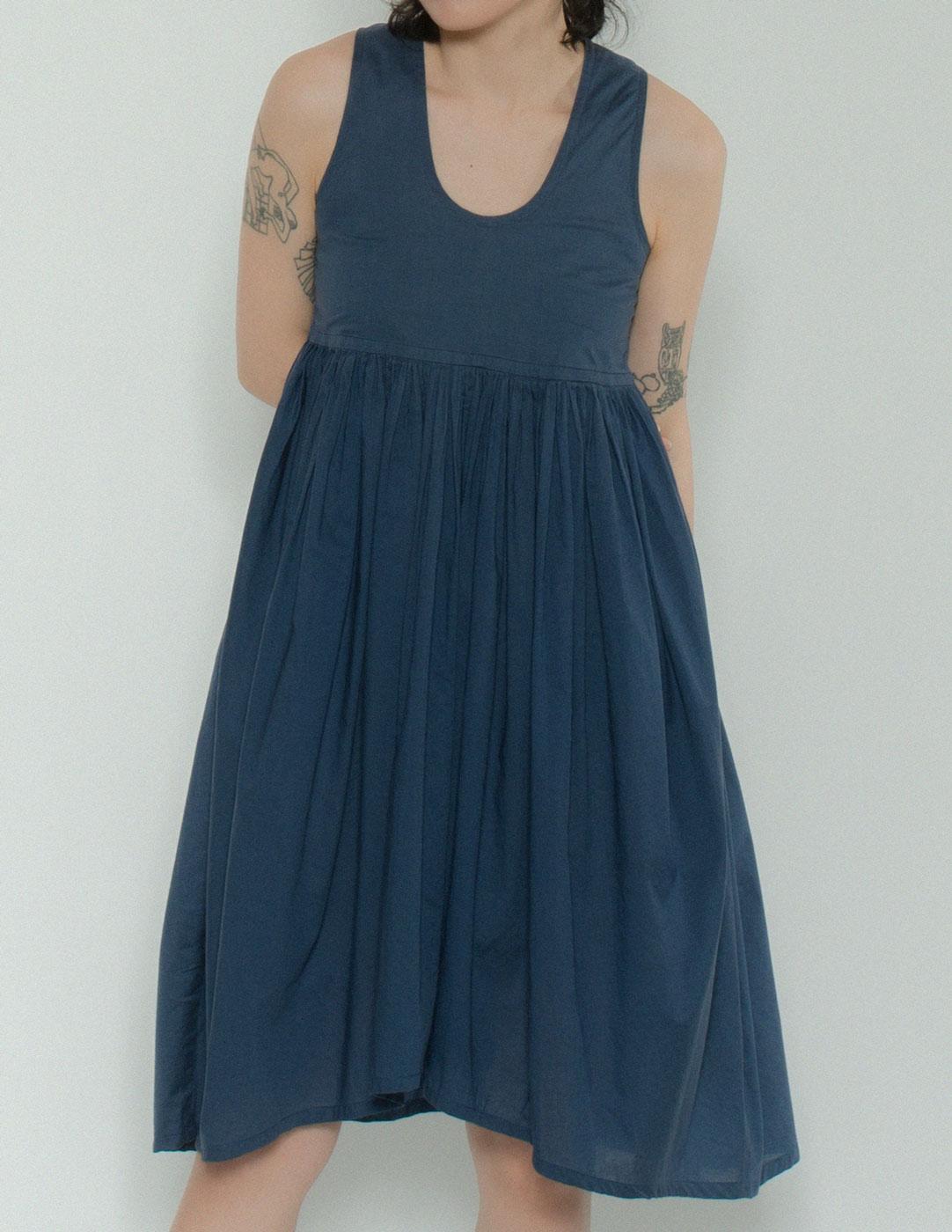 Romeo Gigli vintage smocked cotton dress detail