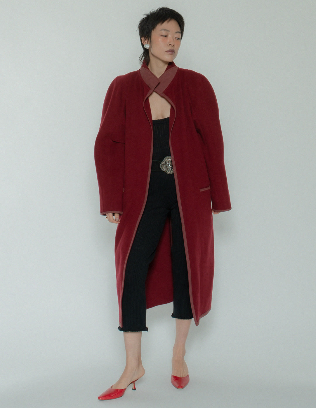 Gianni Versace vintage maroon wool and cashmere coat