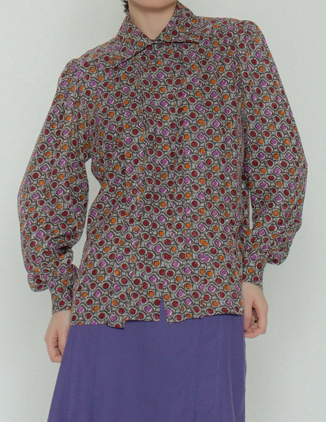 Saint Laurent Rive Gauche vintage gem print silk blouse with neck tie front detail