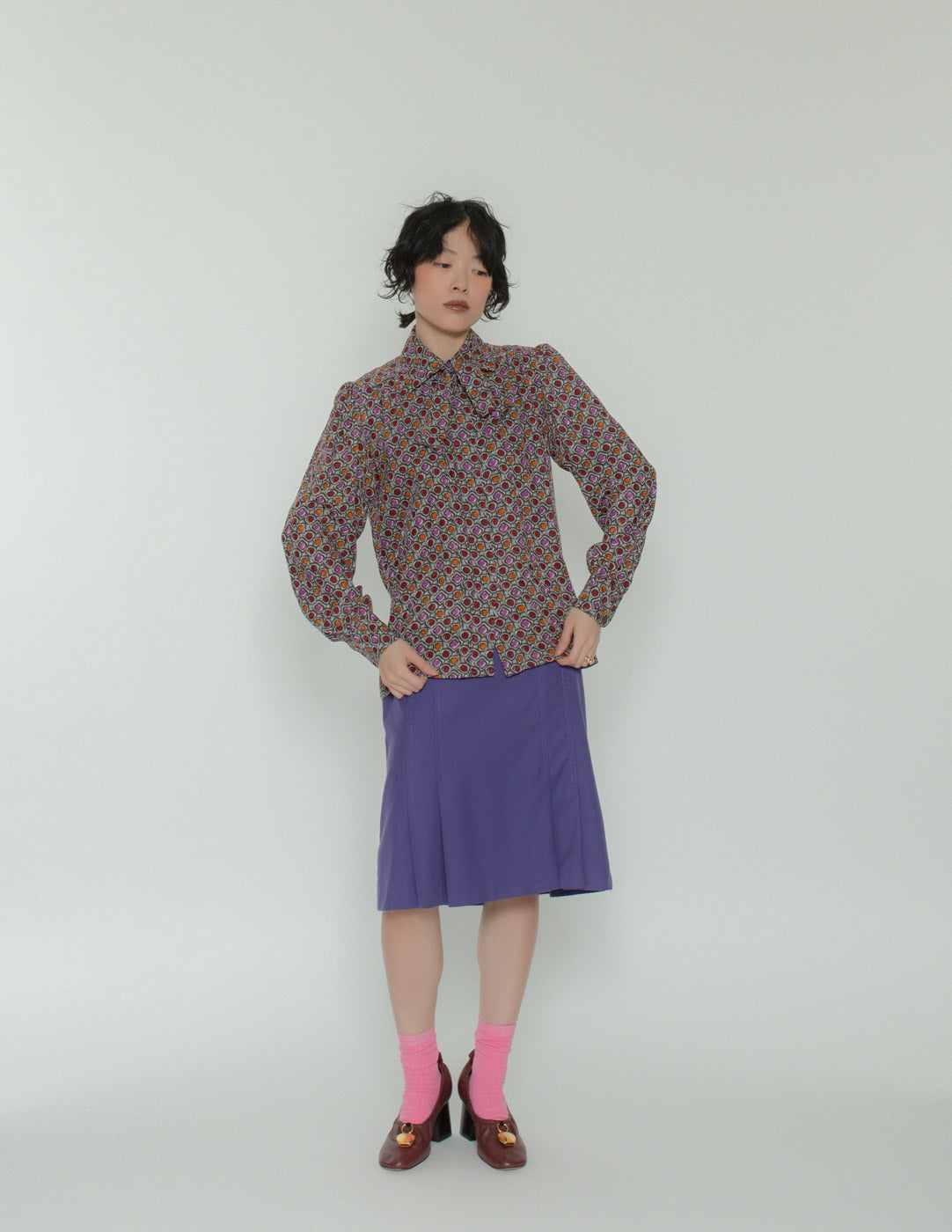 Saint Laurent Rive Gauche vintage gem print silk blouse with neck tie