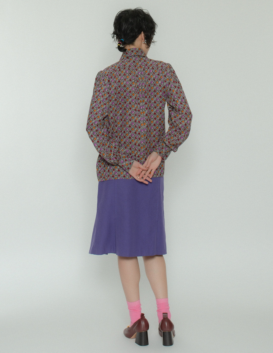 Saint Laurent Rive Gauche vintage gem print silk blouse with neck tie back view