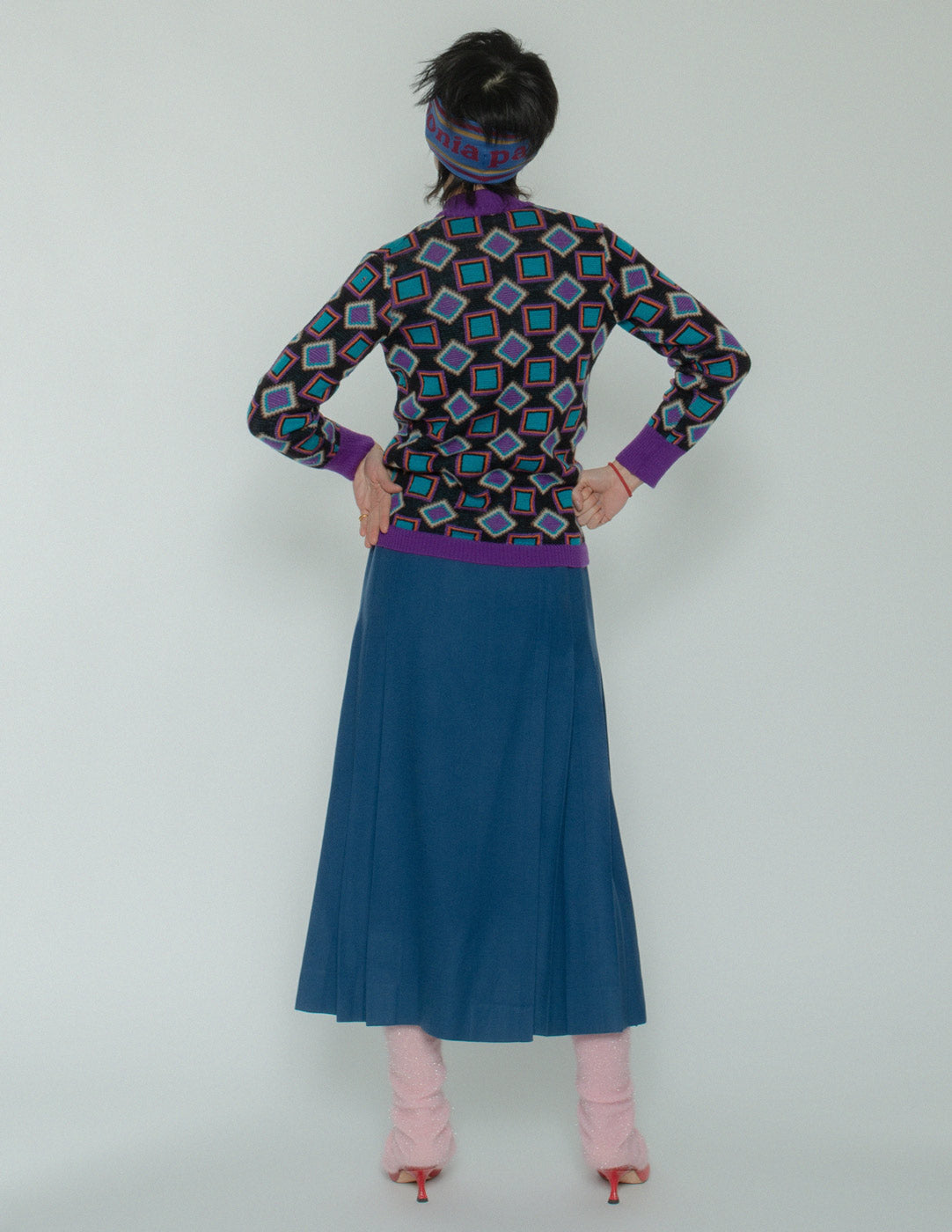 Hermès vintage wool wrap pleated skirt back view