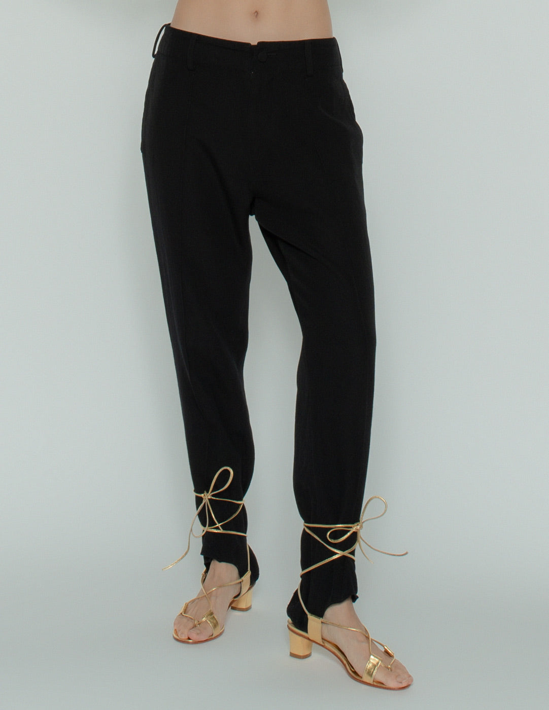 Yohji Yamamoto vintage wool stirrup riding trousers detail