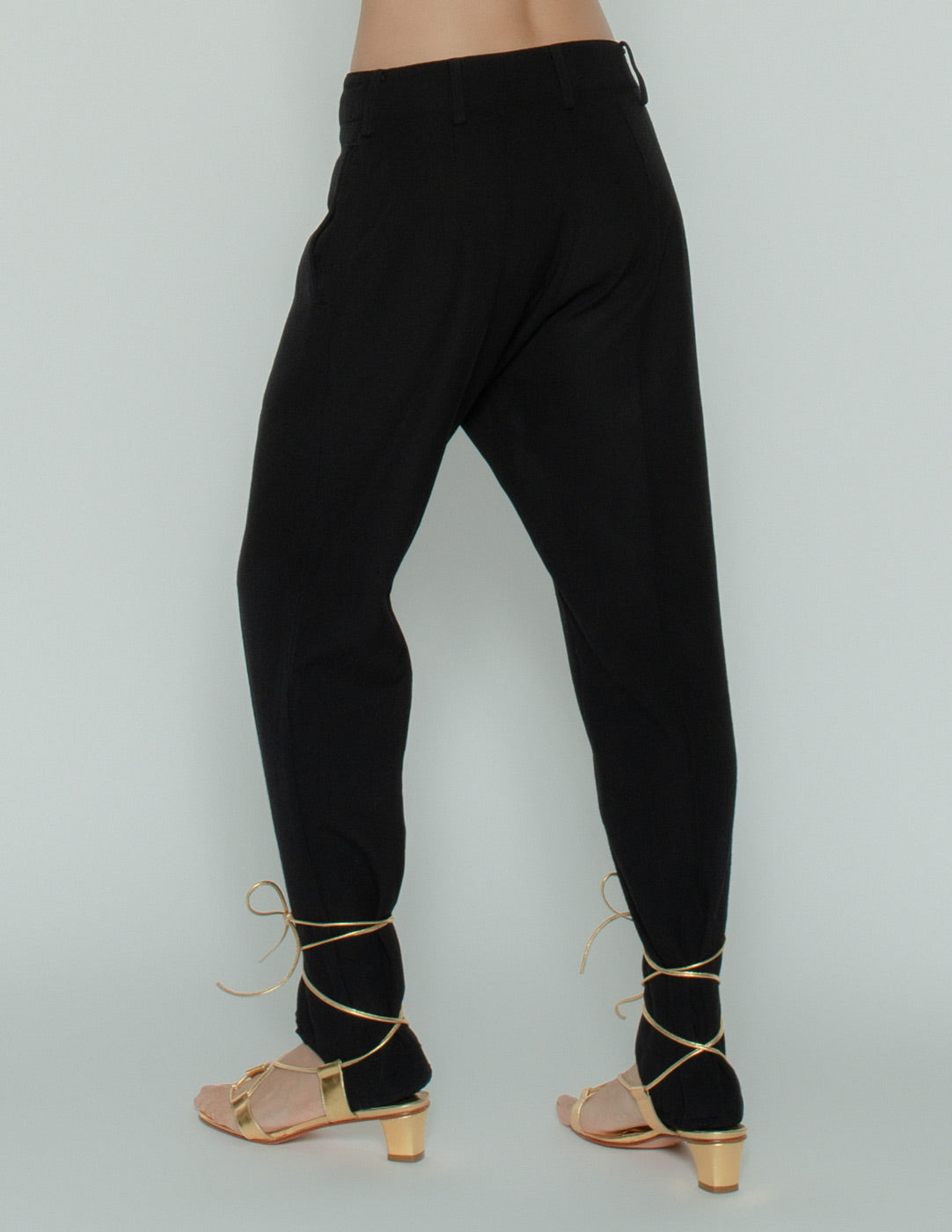 Yohji Yamamoto vintage wool stirrup riding trousers back detail