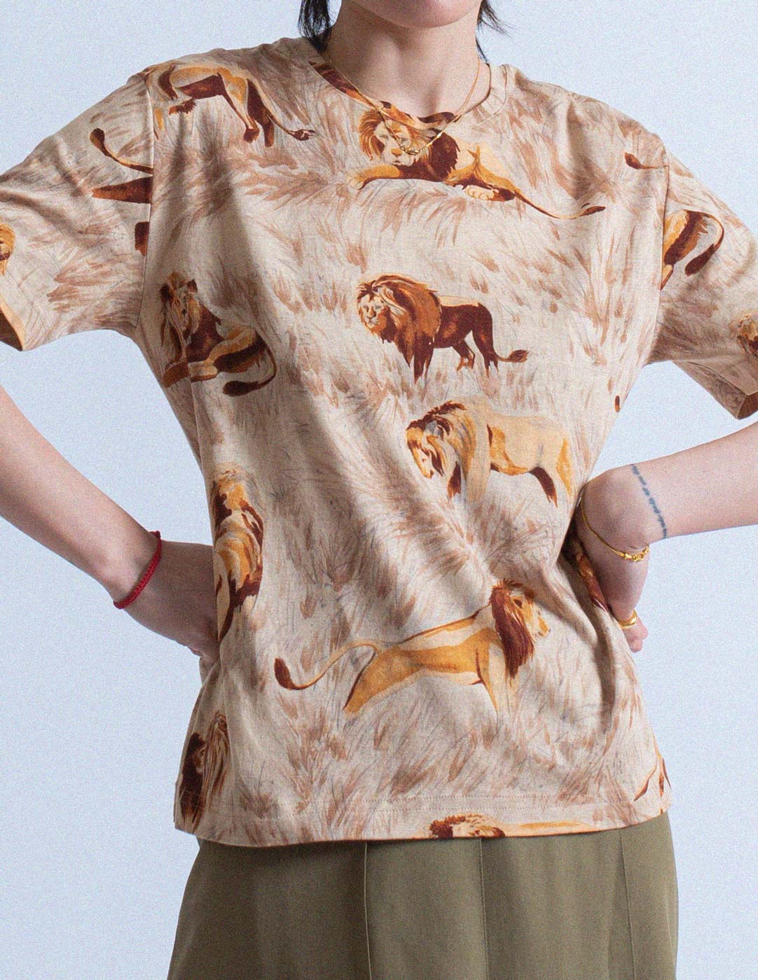 Hermès vintage lion print cotton tee front detail