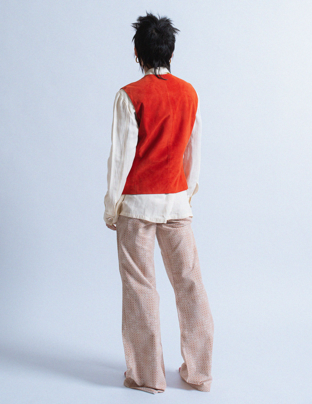Hermès vintage orange goat suede and lambskin vest back view