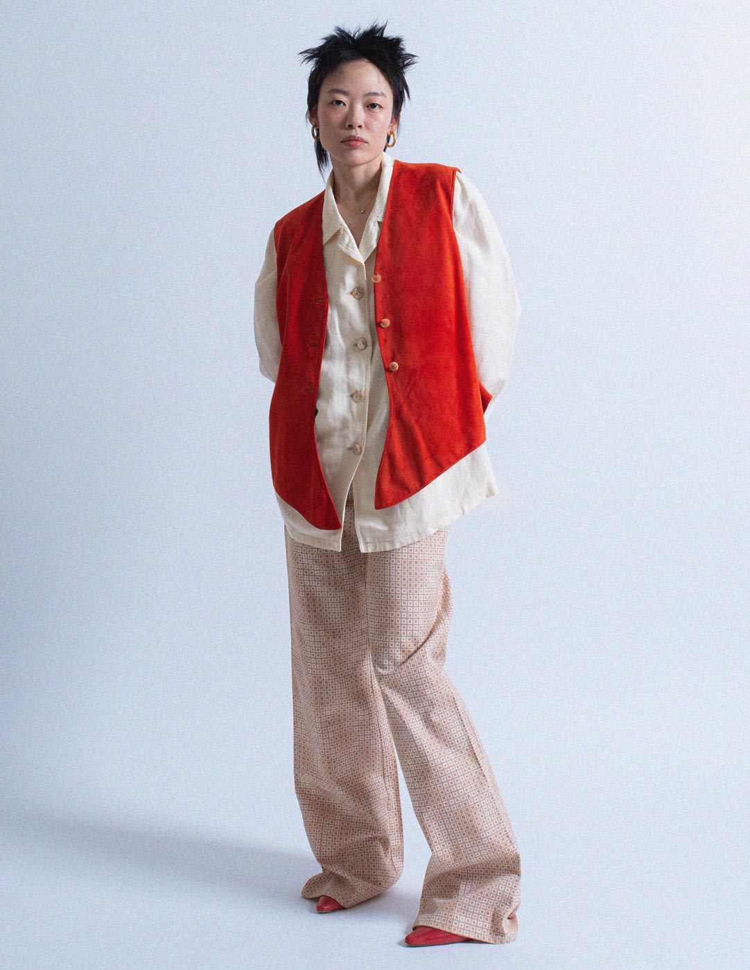 Hermès vintage orange goat suede and lambskin vest