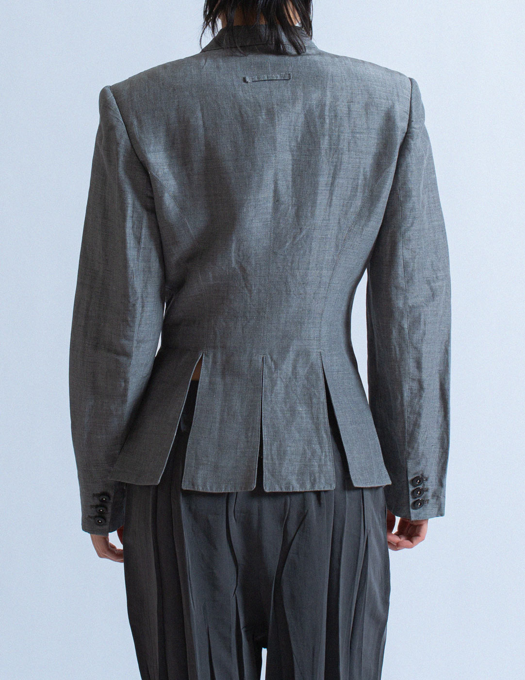 Jean Paul Gaultier vintage gray fitted blazer back detail
