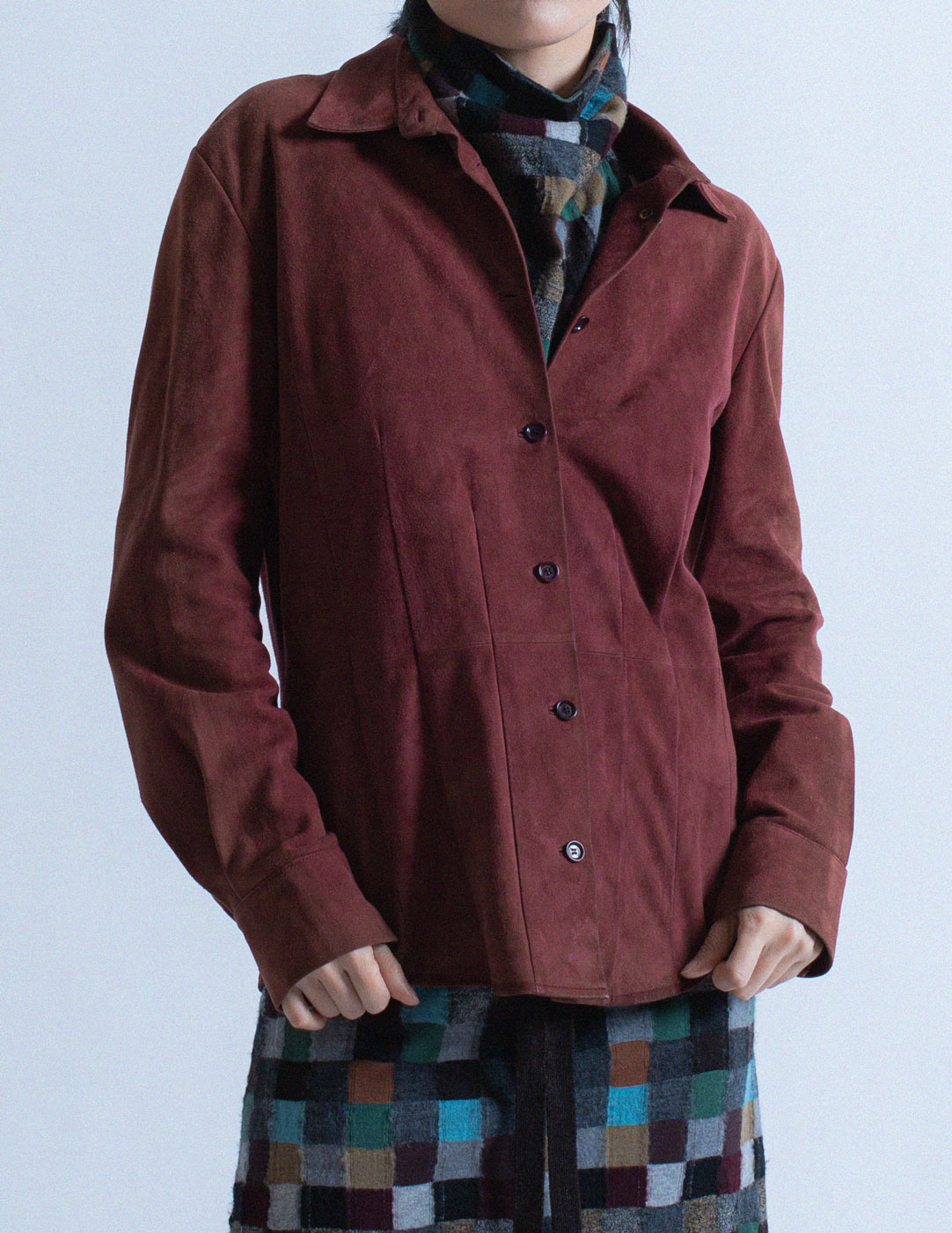 Loewe vintage brick red suede button down front detail