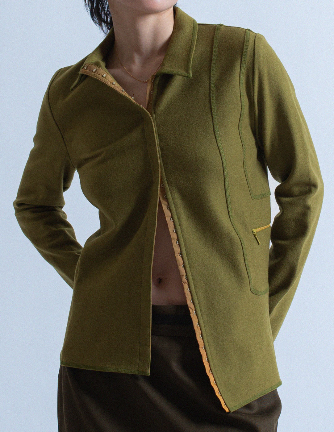 Miu Miu vintage olive green wool shirt detail