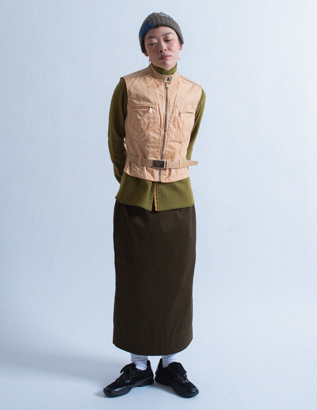 Prada nylon and leather belted vest