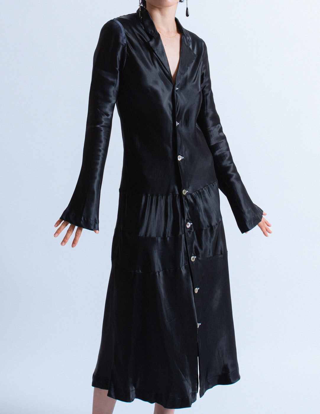 Comme des Garçons vintage black satin dress front detail